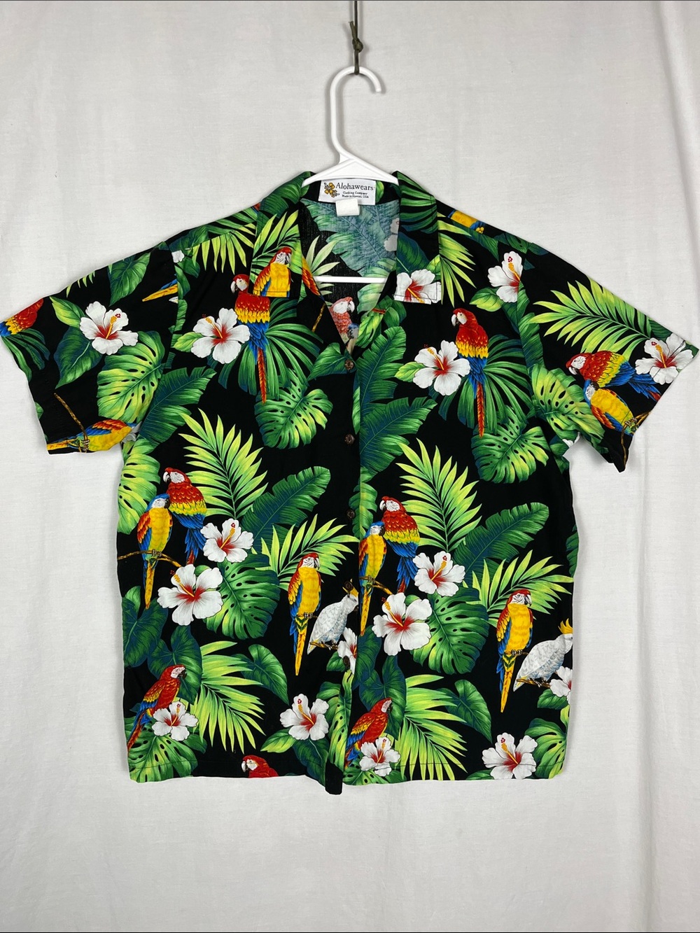 Vintage Alohawears 1990s Tropical Parrot Made in Hawaii Cotton Button Down Shirt